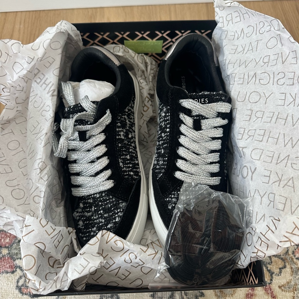Birdies Black and White Knit Sneakers